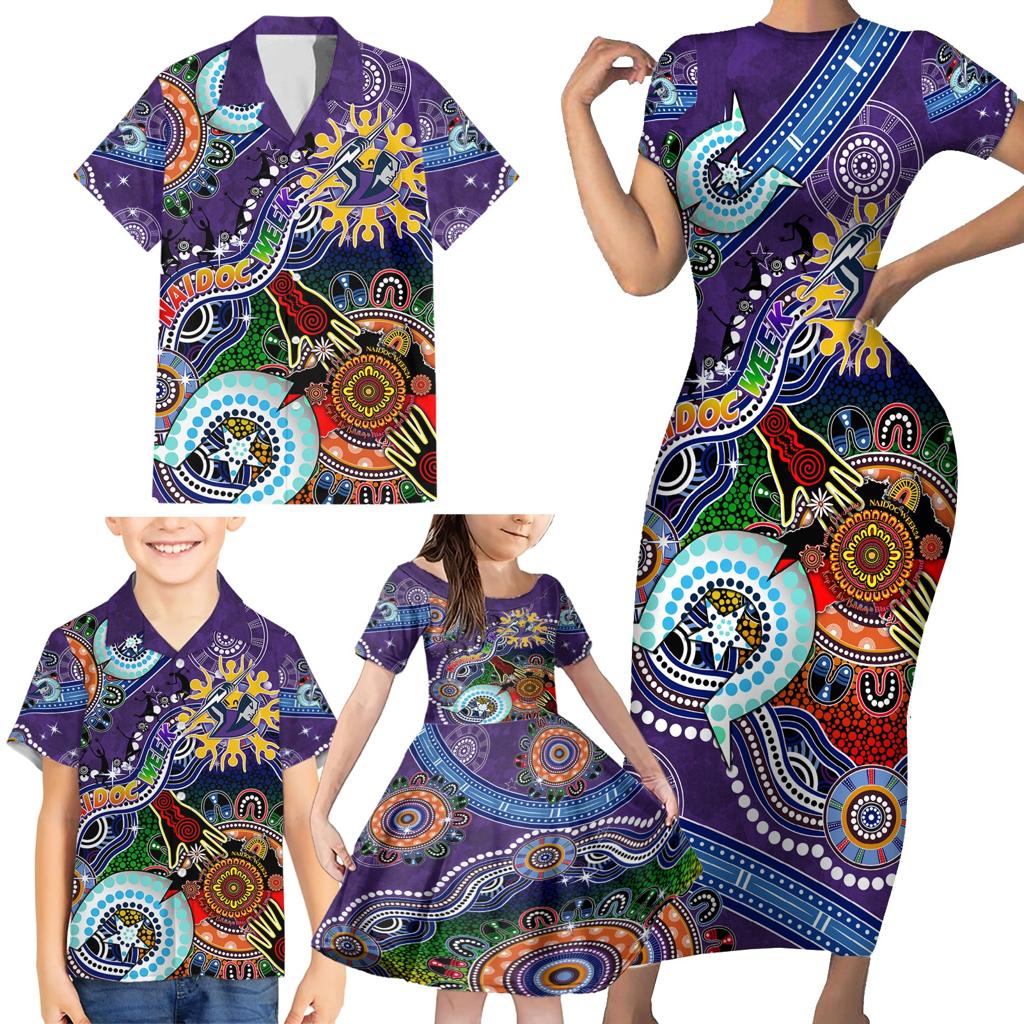 Personalised Storm NAIDOC Week 2024 Family Matching Short Sleeve Bodycon Dress and Hawaiian Shirt Australia Aboriginal Dot Painting