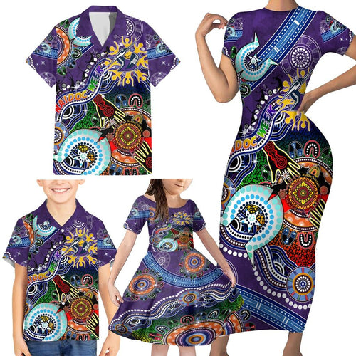 Personalised Storm NAIDOC Week 2024 Family Matching Short Sleeve Bodycon Dress and Hawaiian Shirt Australia Aboriginal Dot Painting