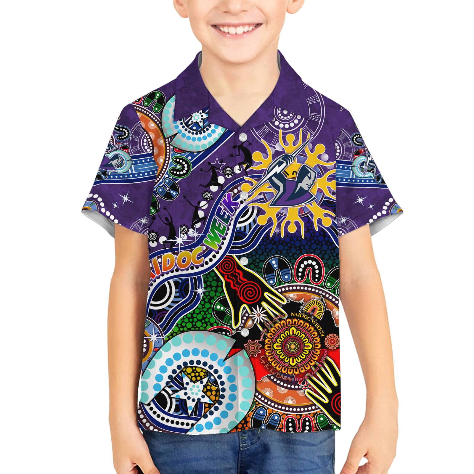 Personalised Storm NAIDOC Week 2024 Kid Hawaiian Shirt Australia Aboriginal Dot Painting
