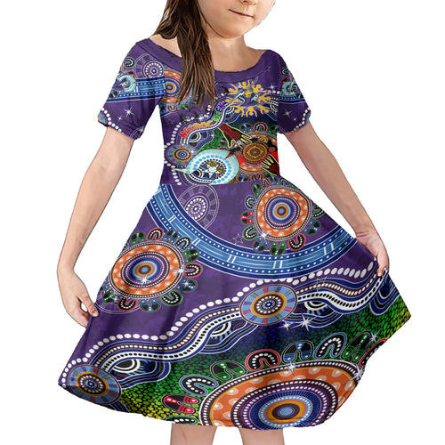 Personalised Storm NAIDOC Week 2024 Kid Short Sleeve Dress Australia Aboriginal Dot Painting