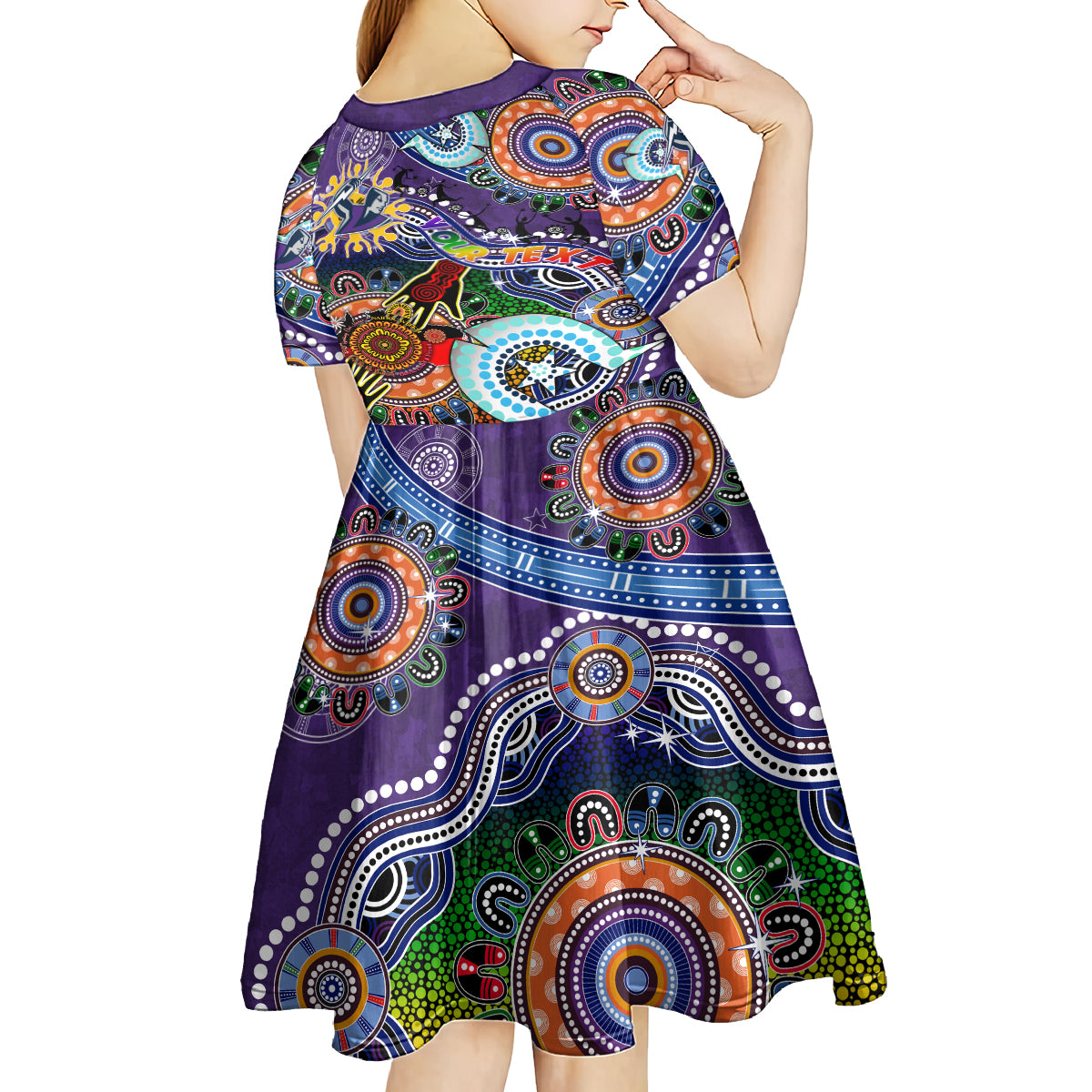 Personalised Storm NAIDOC Week 2024 Kid Short Sleeve Dress Australia Aboriginal Dot Painting