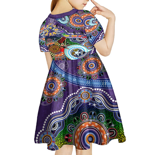 Personalised Storm NAIDOC Week 2024 Kid Short Sleeve Dress Australia Aboriginal Dot Painting