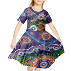 Personalised Storm NAIDOC Week 2024 Kid Short Sleeve Dress Australia Aboriginal Dot Painting