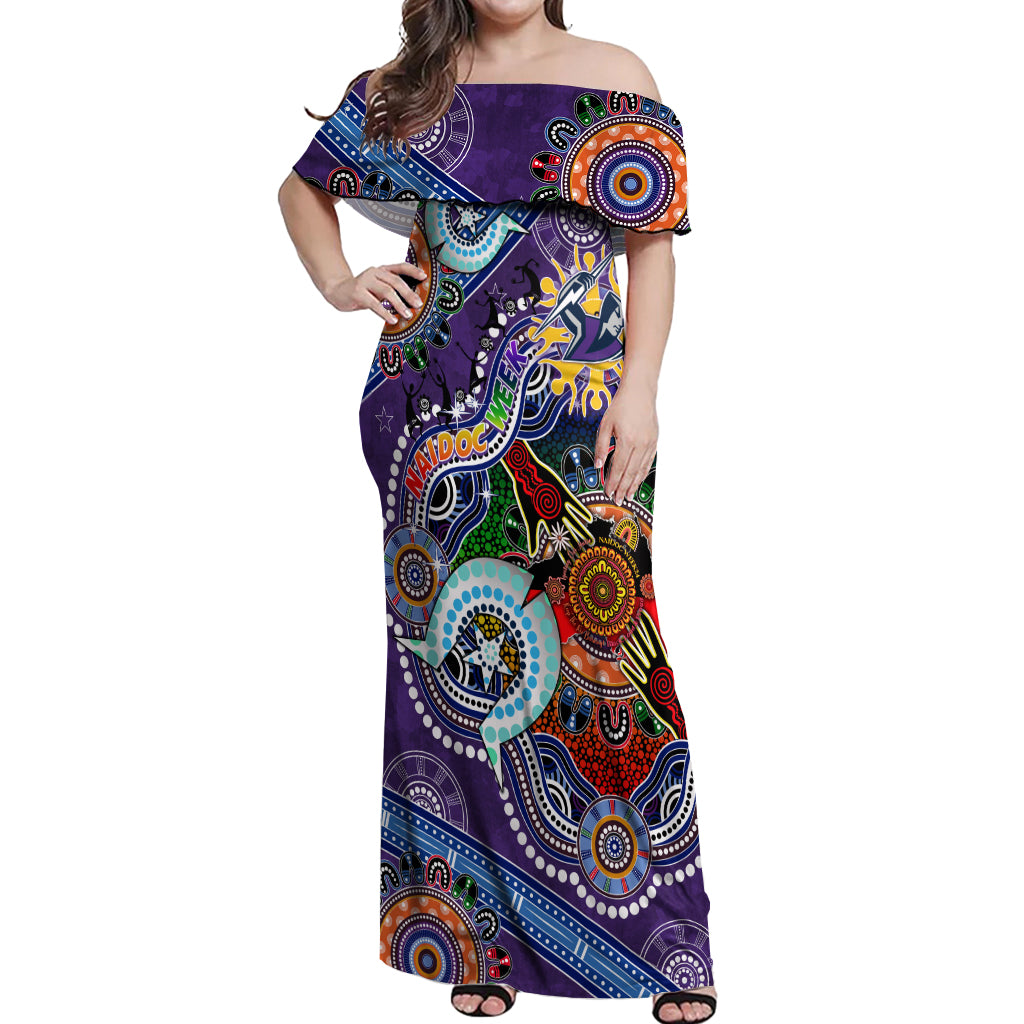 Personalised Storm NAIDOC Week 2024 Off Shoulder Maxi Dress Australia Aboriginal Dot Painting