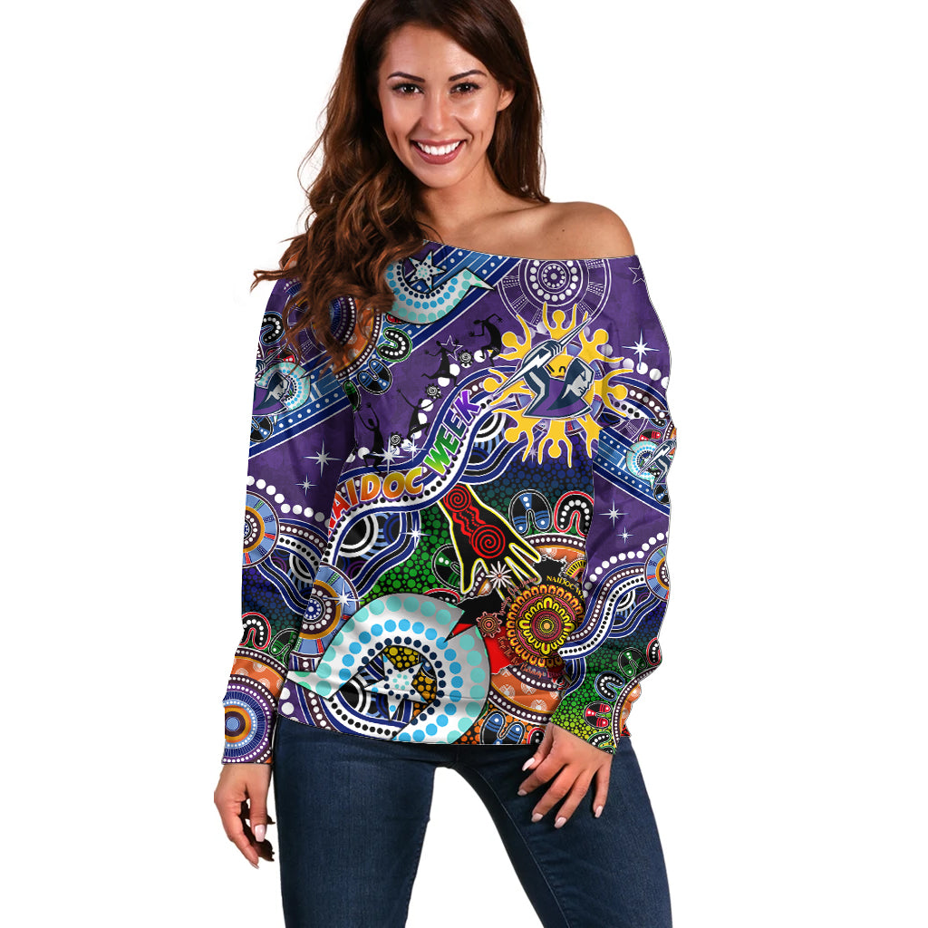 Personalised Storm NAIDOC Week 2024 Off Shoulder Sweater Australia Aboriginal Dot Painting