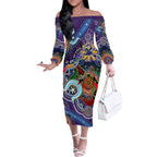 Personalised Storm NAIDOC Week 2024 Off The Shoulder Long Sleeve Dress Australia Aboriginal Dot Painting
