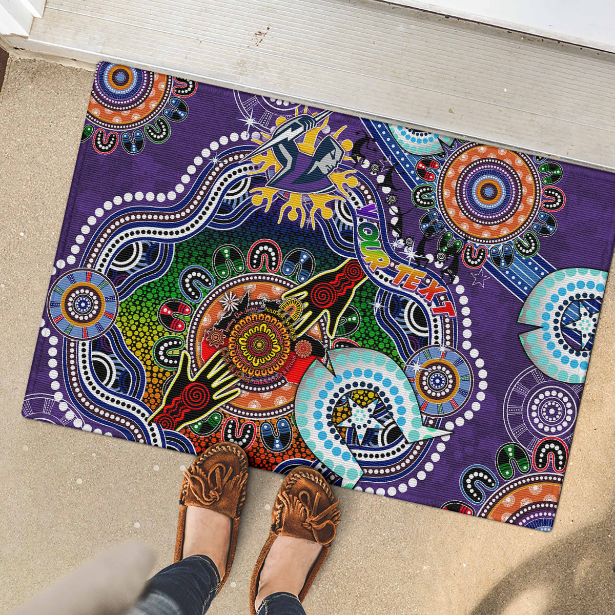 Personalised Storm NAIDOC Week 2024 Rubber Doormat Australia Aboriginal Dot Painting