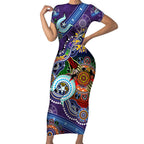 Personalised Storm NAIDOC Week 2024 Short Sleeve Bodycon Dress Australia Aboriginal Dot Painting