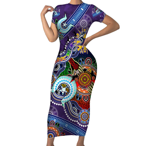Personalised Storm NAIDOC Week 2024 Short Sleeve Bodycon Dress Australia Aboriginal Dot Painting