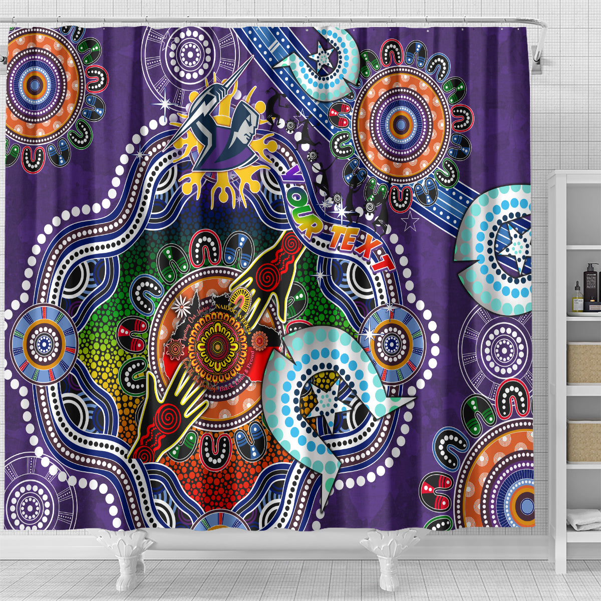Personalised Storm NAIDOC Week 2024 Shower Curtain Australia Aboriginal Dot Painting