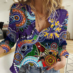 Personalised Storm NAIDOC Week 2024 Women Casual Shirt Australia Aboriginal Dot Painting