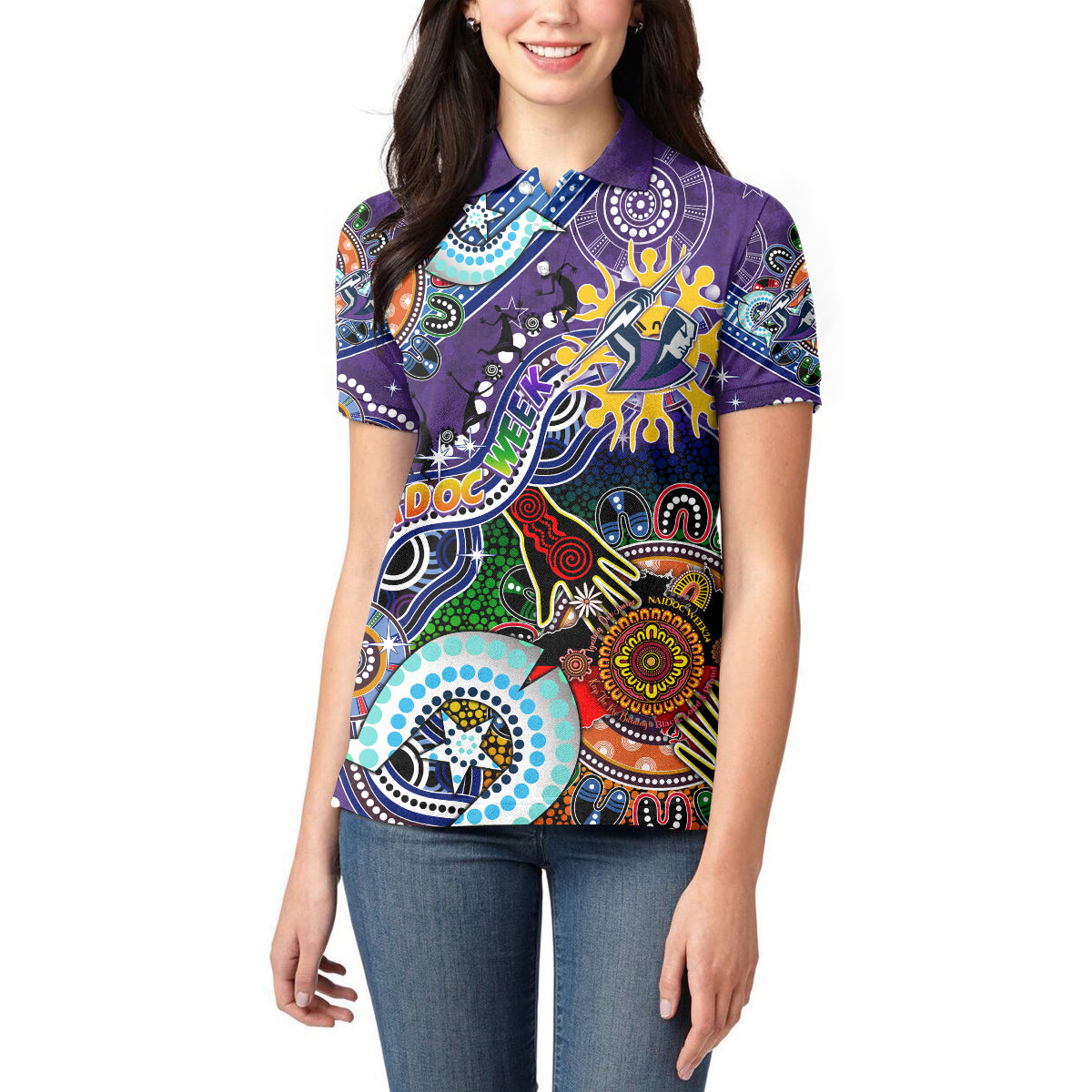 Personalised Storm NAIDOC Week 2024 Women Polo Shirt Australia Aboriginal Dot Painting