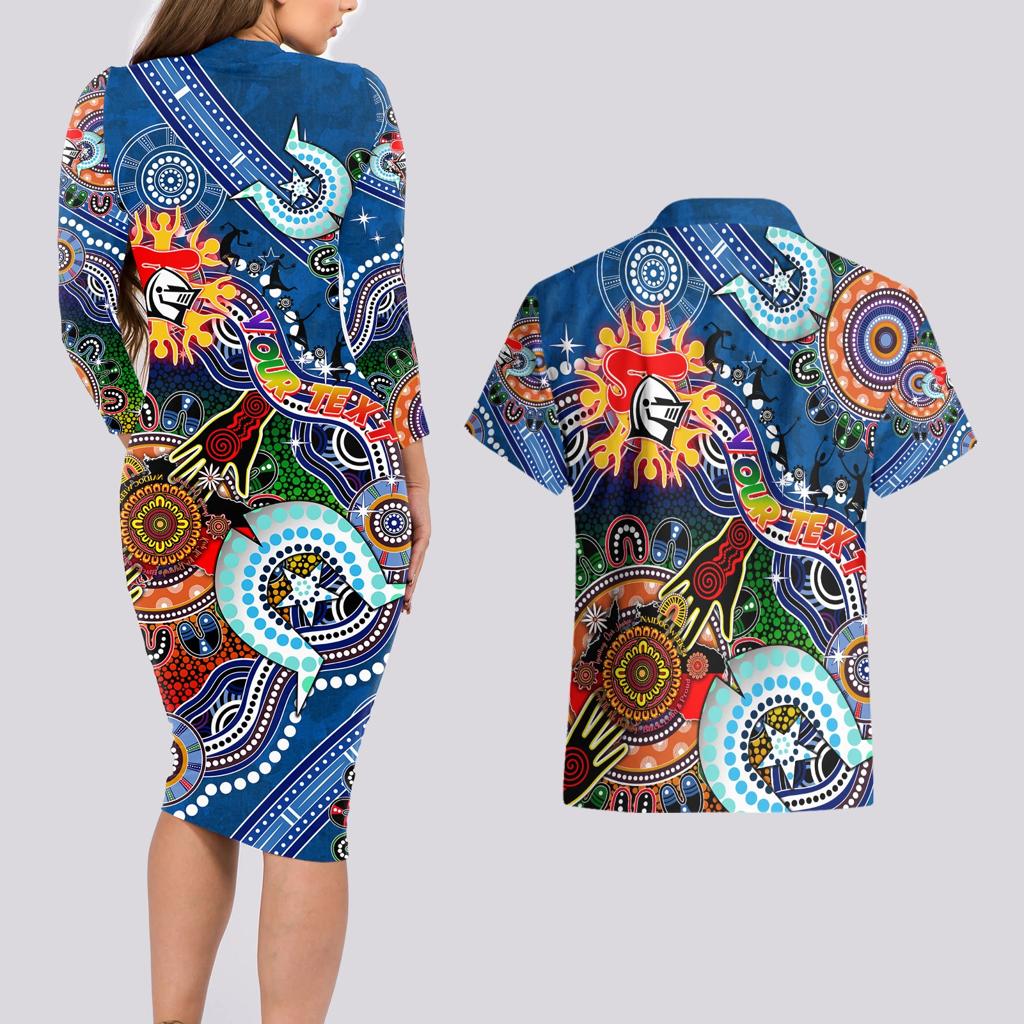 Personalised Knights NAIDOC Week 2024 Couples Matching Long Sleeve Bodycon Dress and Hawaiian Shirt Australia Aboriginal Dot Painting
