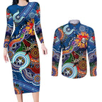 Personalised Knights NAIDOC Week 2024 Couples Matching Long Sleeve Bodycon Dress and Long Sleeve Button Shirt Australia Aboriginal Dot Painting
