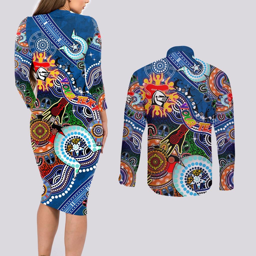 Personalised Knights NAIDOC Week 2024 Couples Matching Long Sleeve Bodycon Dress and Long Sleeve Button Shirt Australia Aboriginal Dot Painting