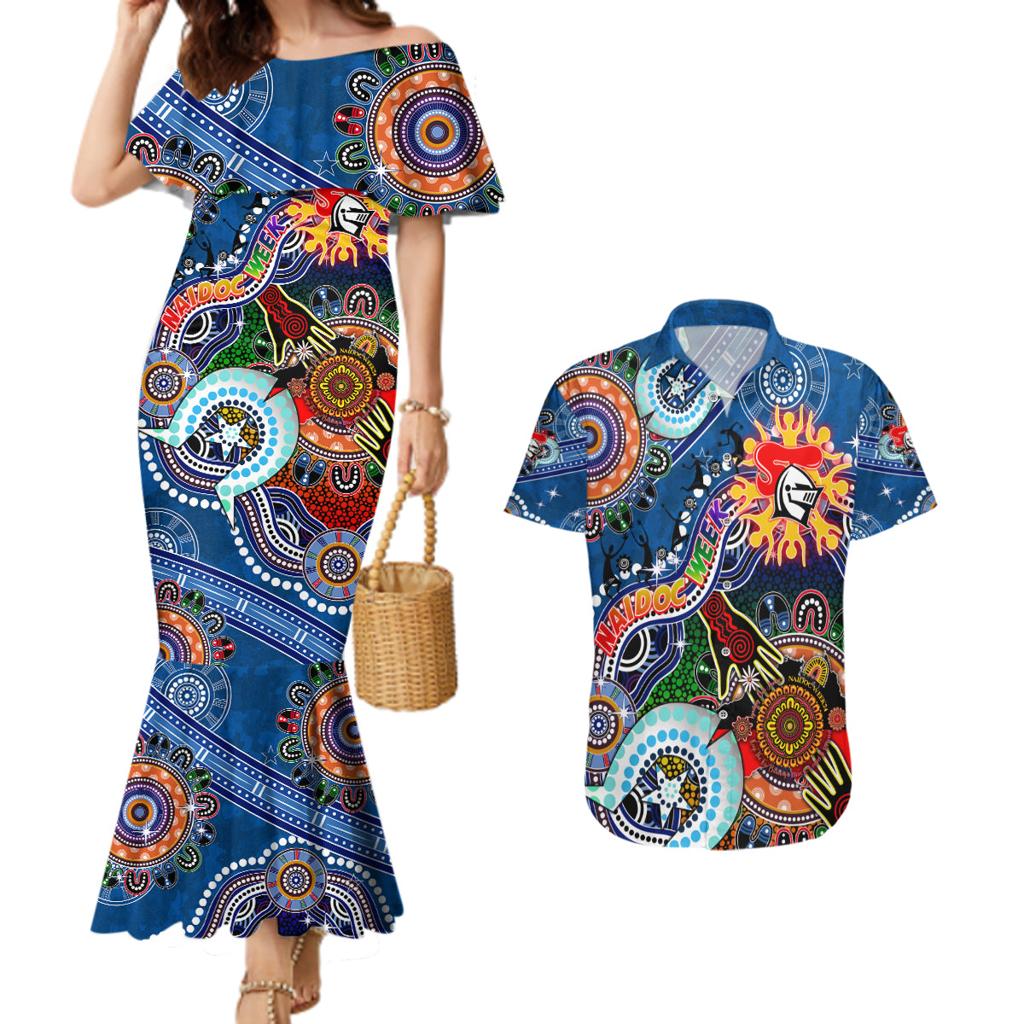 Personalised Knights NAIDOC Week 2024 Couples Matching Mermaid Dress and Hawaiian Shirt Australia Aboriginal Dot Painting