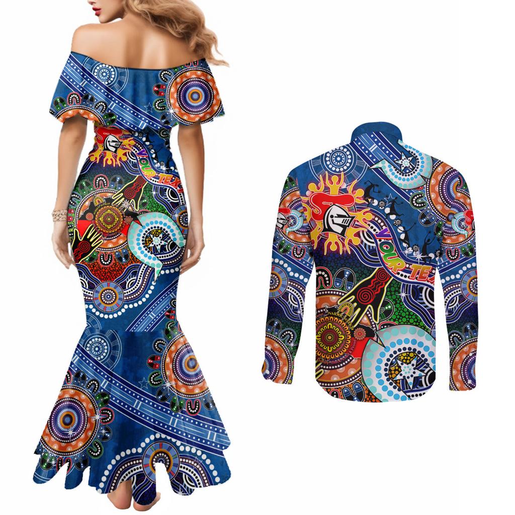 Personalised Knights NAIDOC Week 2024 Couples Matching Mermaid Dress and Long Sleeve Button Shirt Australia Aboriginal Dot Painting