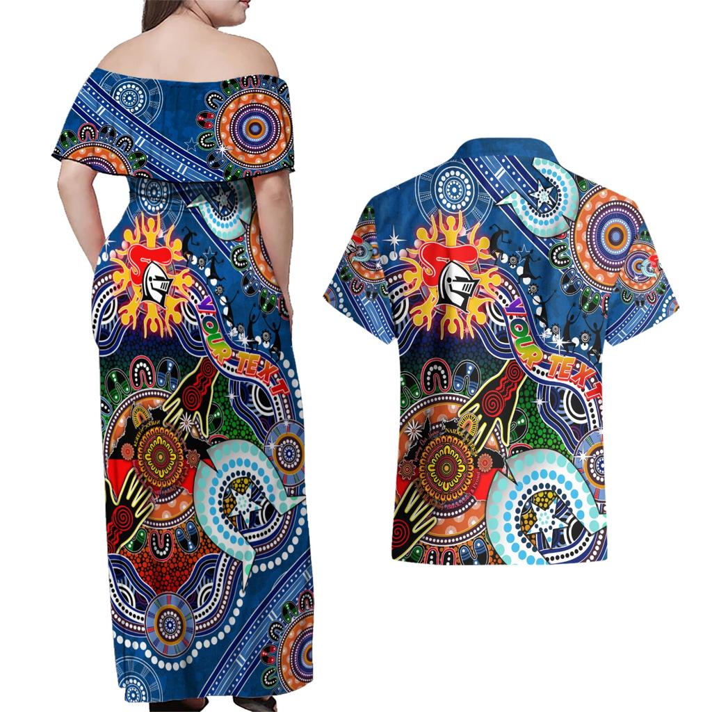Personalised Knights NAIDOC Week 2024 Couples Matching Off Shoulder Maxi Dress and Hawaiian Shirt Australia Aboriginal Dot Painting