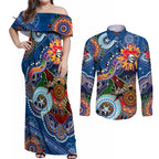 Personalised Knights NAIDOC Week 2024 Couples Matching Off Shoulder Maxi Dress and Long Sleeve Button Shirt Australia Aboriginal Dot Painting