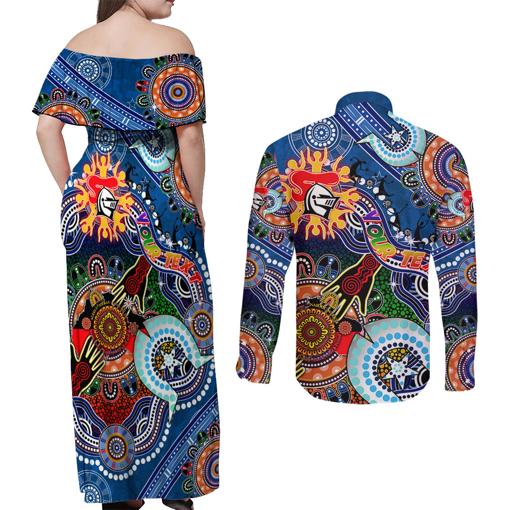 Personalised Knights NAIDOC Week 2024 Couples Matching Off Shoulder Maxi Dress and Long Sleeve Button Shirt Australia Aboriginal Dot Painting