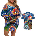Personalised Knights NAIDOC Week 2024 Couples Matching Off Shoulder Short Dress and Hawaiian Shirt Australia Aboriginal Dot Painting