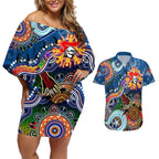 Personalised Knights NAIDOC Week 2024 Couples Matching Off Shoulder Short Dress and Hawaiian Shirt Australia Aboriginal Dot Painting