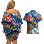 Personalised Knights NAIDOC Week 2024 Couples Matching Off Shoulder Short Dress and Hawaiian Shirt Australia Aboriginal Dot Painting