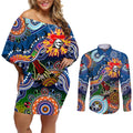Personalised Knights NAIDOC Week 2024 Couples Matching Off Shoulder Short Dress and Long Sleeve Button Shirt Australia Aboriginal Dot Painting