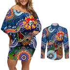 Personalised Knights NAIDOC Week 2024 Couples Matching Off Shoulder Short Dress and Long Sleeve Button Shirt Australia Aboriginal Dot Painting