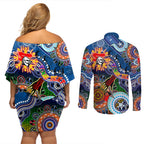 Personalised Knights NAIDOC Week 2024 Couples Matching Off Shoulder Short Dress and Long Sleeve Button Shirt Australia Aboriginal Dot Painting