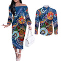 Personalised Knights NAIDOC Week 2024 Couples Matching Off The Shoulder Long Sleeve Dress and Long Sleeve Button Shirt Australia Aboriginal Dot Painting