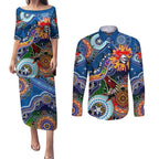 Personalised Knights NAIDOC Week 2024 Couples Matching Puletasi and Long Sleeve Button Shirt Australia Aboriginal Dot Painting