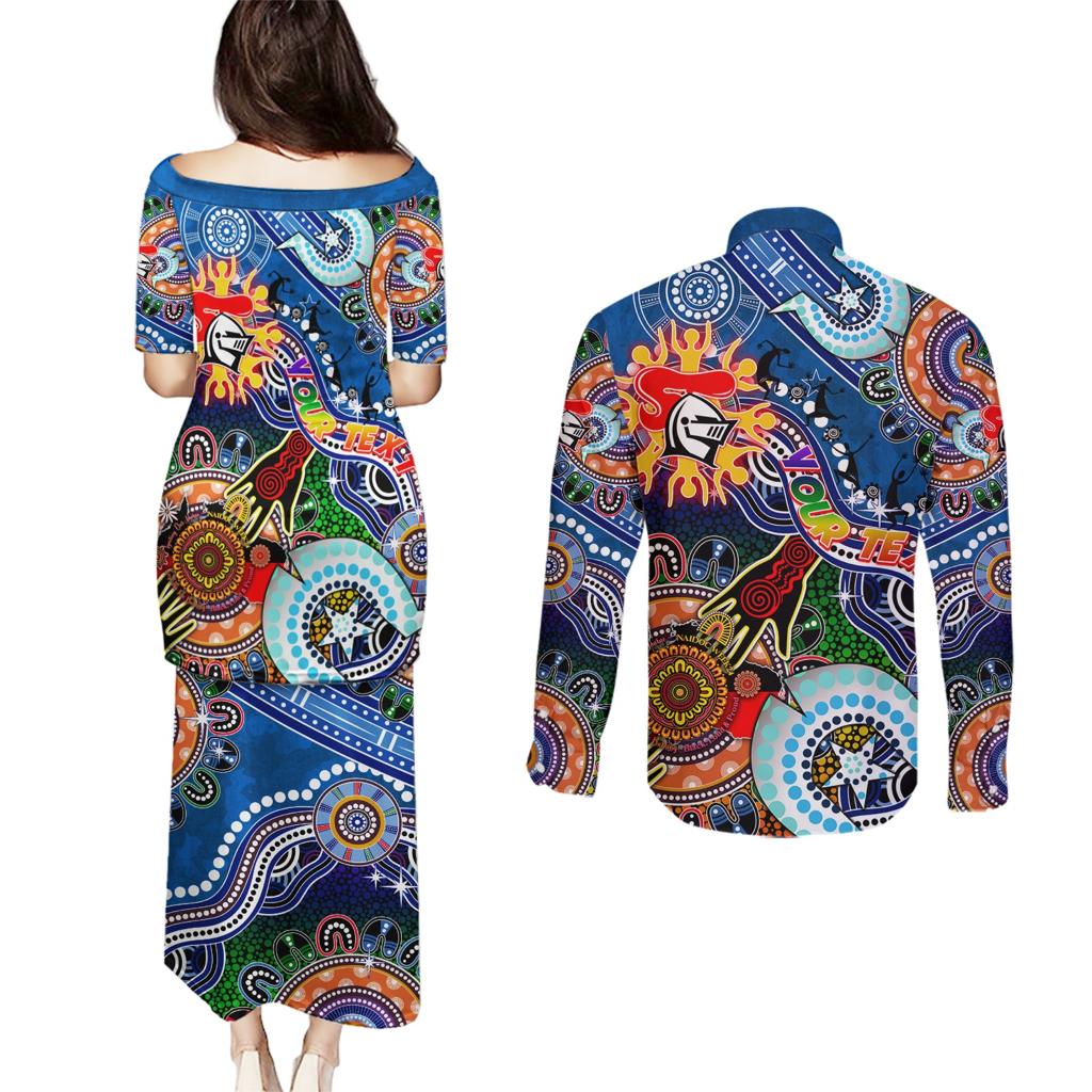 Personalised Knights NAIDOC Week 2024 Couples Matching Puletasi and Long Sleeve Button Shirt Australia Aboriginal Dot Painting