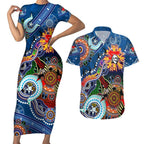 Personalised Knights NAIDOC Week 2024 Couples Matching Short Sleeve Bodycon Dress and Hawaiian Shirt Australia Aboriginal Dot Painting