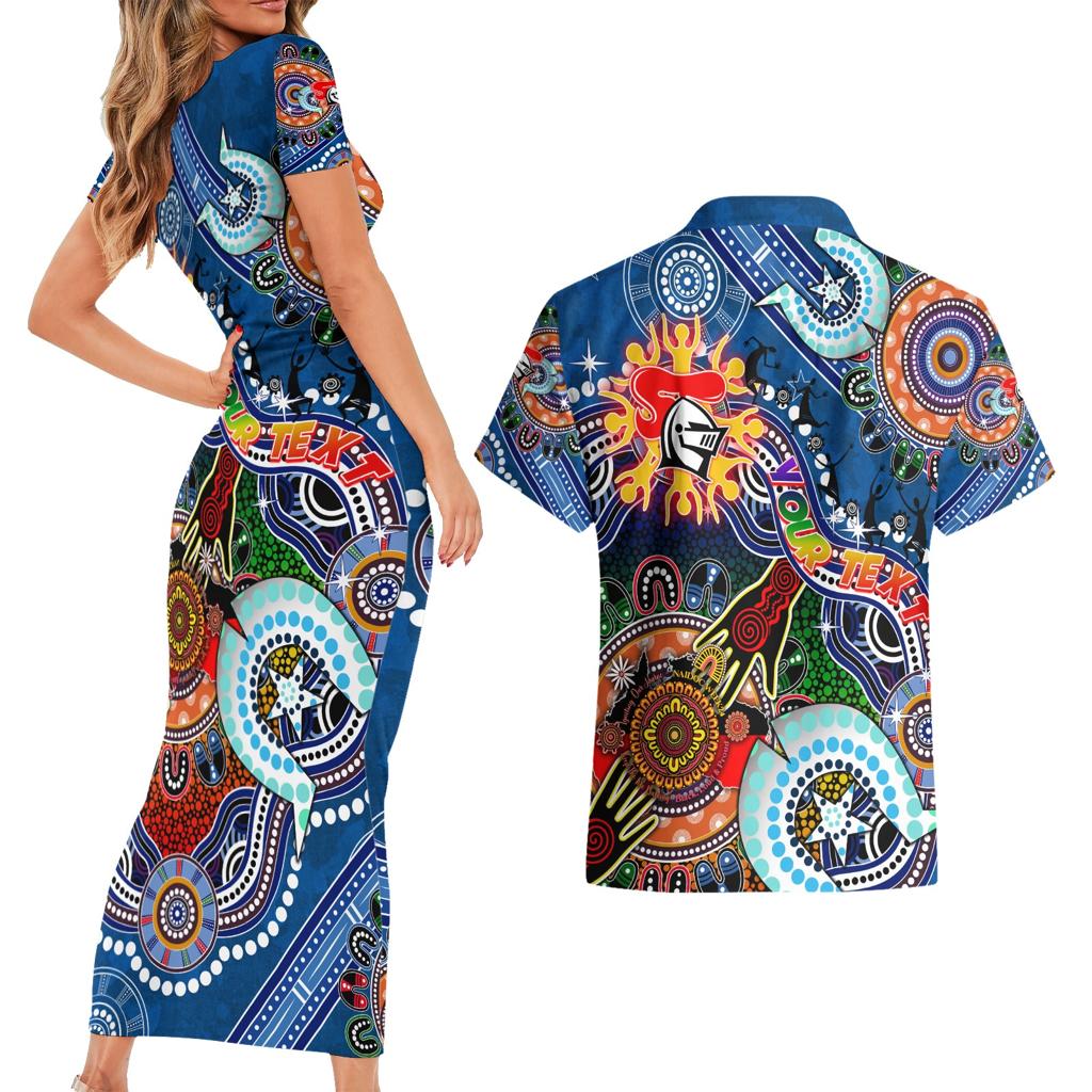 Personalised Knights NAIDOC Week 2024 Couples Matching Short Sleeve Bodycon Dress and Hawaiian Shirt Australia Aboriginal Dot Painting