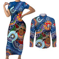 Personalised Knights NAIDOC Week 2024 Couples Matching Short Sleeve Bodycon Dress and Long Sleeve Button Shirt Australia Aboriginal Dot Painting