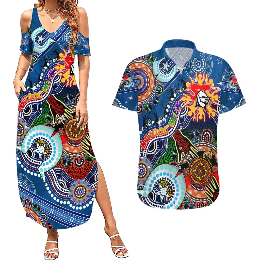 Personalised Knights NAIDOC Week 2024 Couples Matching Summer Maxi Dress and Hawaiian Shirt Australia Aboriginal Dot Painting