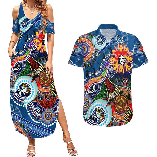 Personalised Knights NAIDOC Week 2024 Couples Matching Summer Maxi Dress and Hawaiian Shirt Australia Aboriginal Dot Painting