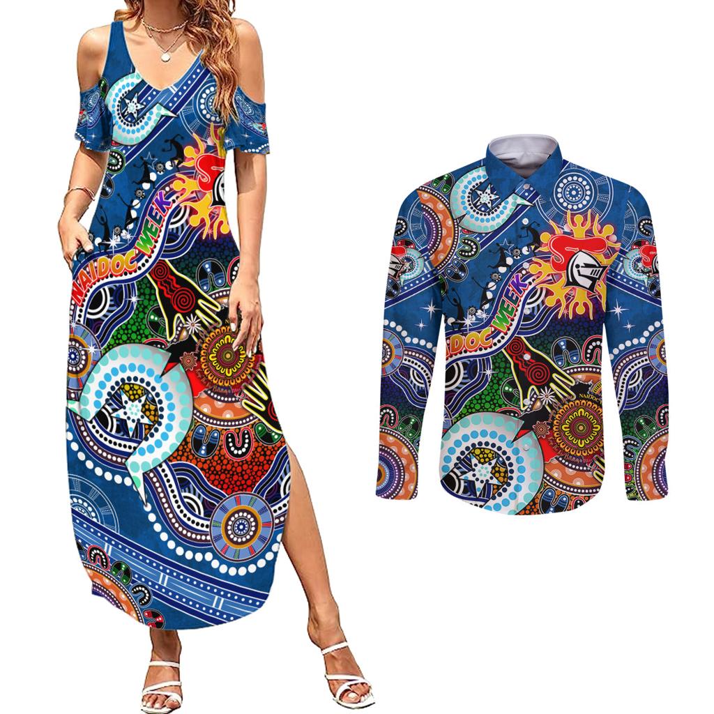 Personalised Knights NAIDOC Week 2024 Couples Matching Summer Maxi Dress and Long Sleeve Button Shirt Australia Aboriginal Dot Painting