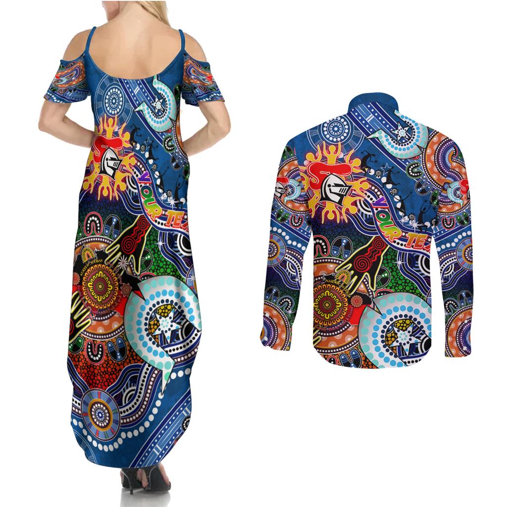 Personalised Knights NAIDOC Week 2024 Couples Matching Summer Maxi Dress and Long Sleeve Button Shirt Australia Aboriginal Dot Painting