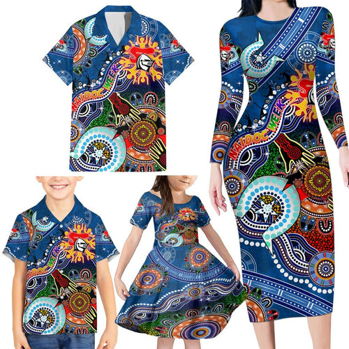 Personalised Knights NAIDOC Week 2024 Family Matching Long Sleeve Bodycon Dress and Hawaiian Shirt Australia Aboriginal Dot Painting