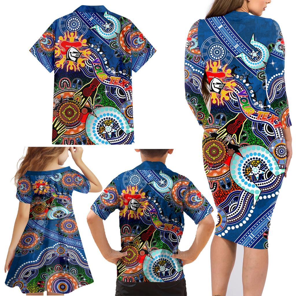 Personalised Knights NAIDOC Week 2024 Family Matching Long Sleeve Bodycon Dress and Hawaiian Shirt Australia Aboriginal Dot Painting