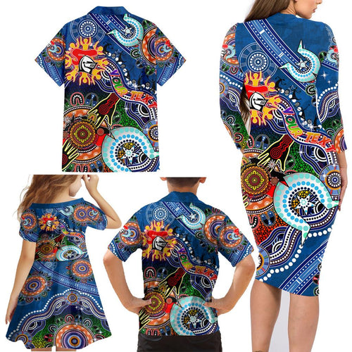 Personalised Knights NAIDOC Week 2024 Family Matching Long Sleeve Bodycon Dress and Hawaiian Shirt Australia Aboriginal Dot Painting