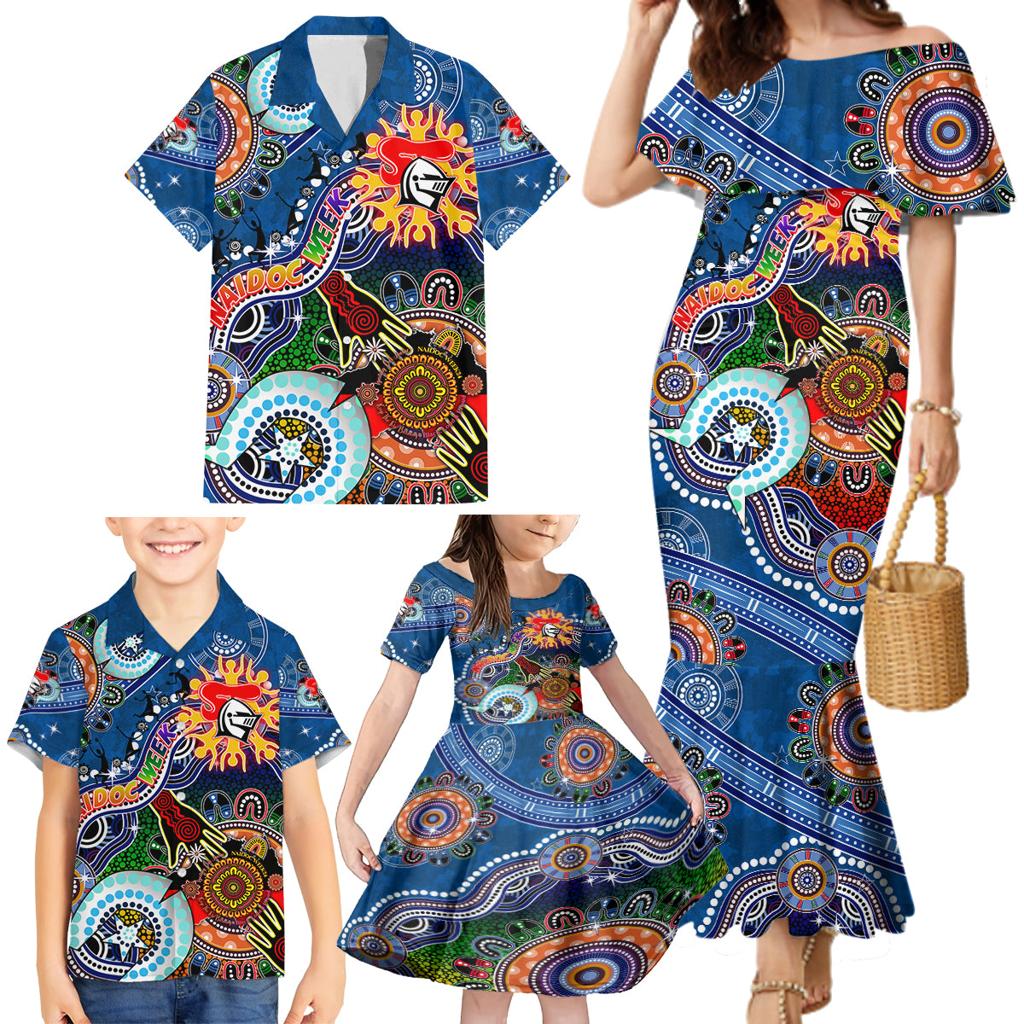 Personalised Knights NAIDOC Week 2024 Family Matching Mermaid Dress and Hawaiian Shirt Australia Aboriginal Dot Painting