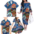Personalised Knights NAIDOC Week 2024 Family Matching Off The Shoulder Long Sleeve Dress and Hawaiian Shirt Australia Aboriginal Dot Painting