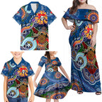 Personalised Knights NAIDOC Week 2024 Family Matching Off Shoulder Maxi Dress and Hawaiian Shirt Australia Aboriginal Dot Painting