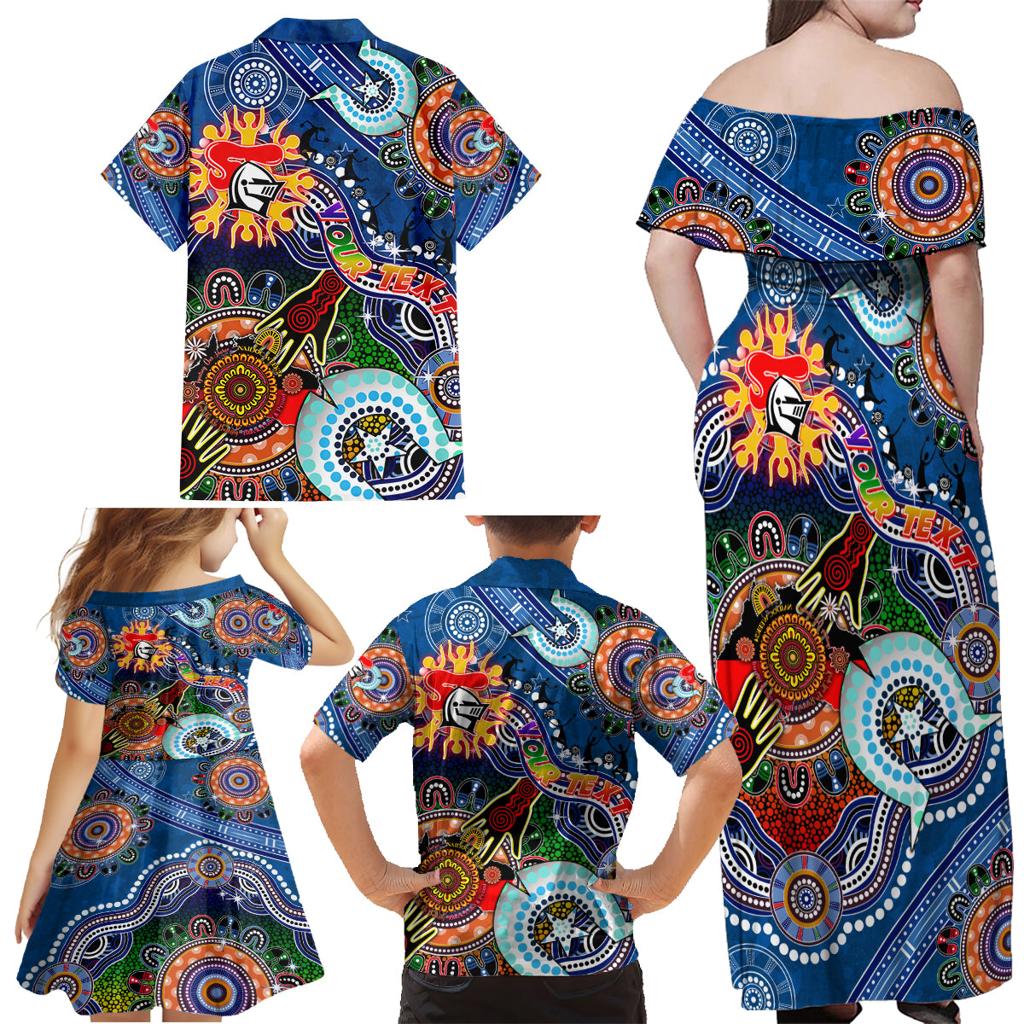 Personalised Knights NAIDOC Week 2024 Family Matching Off Shoulder Maxi Dress and Hawaiian Shirt Australia Aboriginal Dot Painting