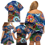 Personalised Knights NAIDOC Week 2024 Family Matching Off Shoulder Short Dress and Hawaiian Shirt Australia Aboriginal Dot Painting