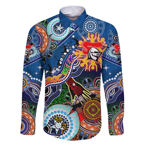 Personalised Knights NAIDOC Week 2024 Family Matching Off Shoulder Short Dress and Hawaiian Shirt Australia Aboriginal Dot Painting