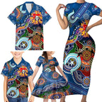 Personalised Knights NAIDOC Week 2024 Family Matching Short Sleeve Bodycon Dress and Hawaiian Shirt Australia Aboriginal Dot Painting